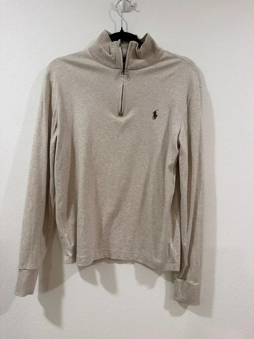 Mens Polo Ralph Lauren Brown Beige Quarter 1/4 Zip Pullover Sweater